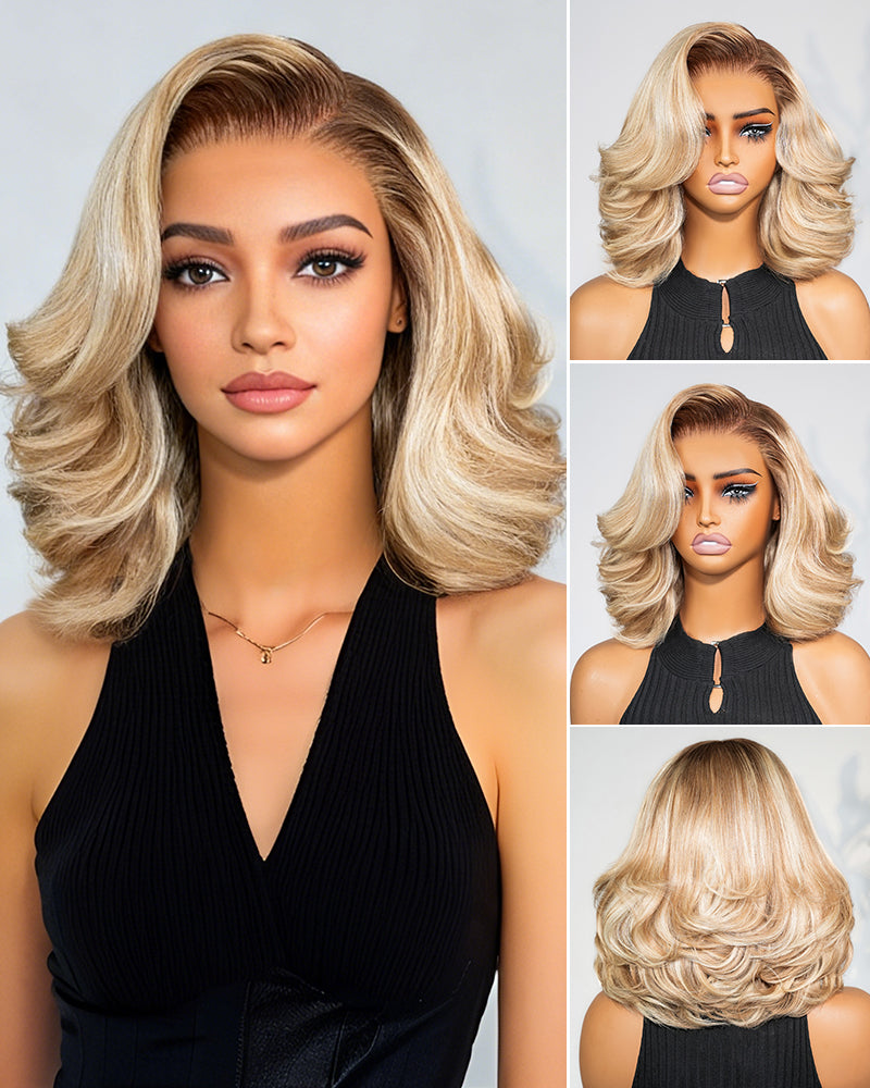 Arabella 6x5 invisible knots Glueless Loose Body Wave Bob Wig Pre-cut Lace Brown Blonde Ombre Beginner Friendly