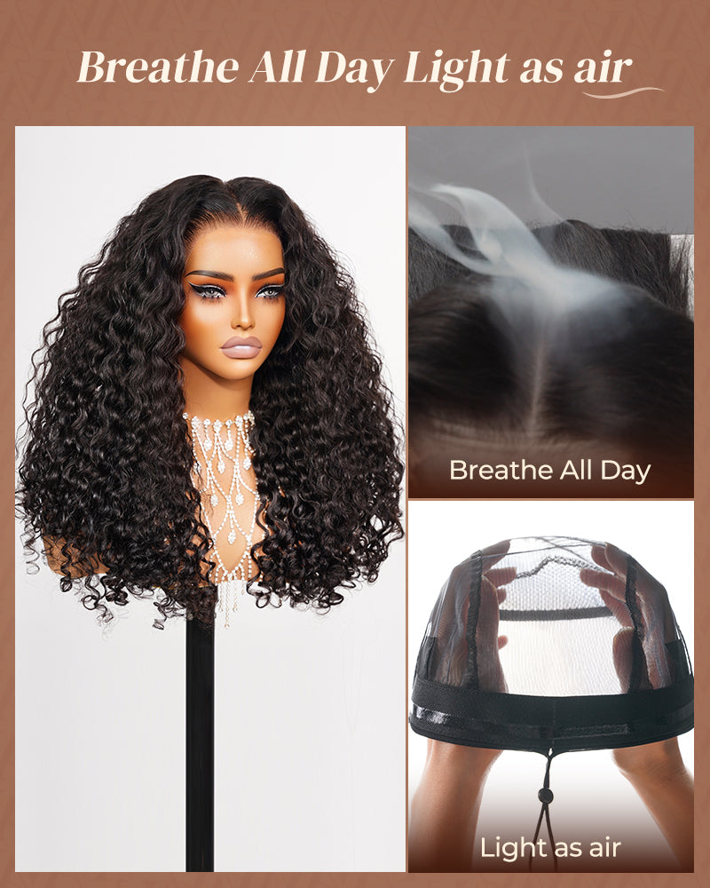 Glueless Wig Water Wave With Finger Coil Ends