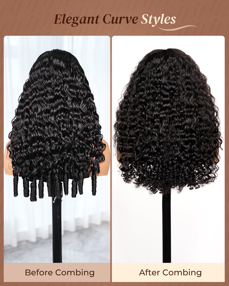 Glueless Wig Water Wave With Finger Coil Ends