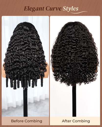 Glueless Wig Water Wave With Finger Coil Ends