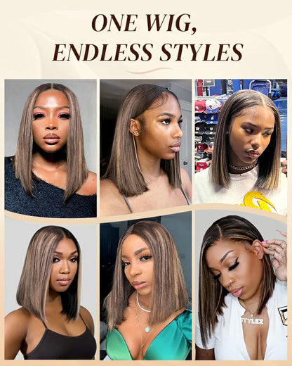 Arabella 13x6 Three-Go™ 250% Density Ombre Platinum Blonde Balayage Highlights Glueless Wig Straight Bob Wig With Drawstring