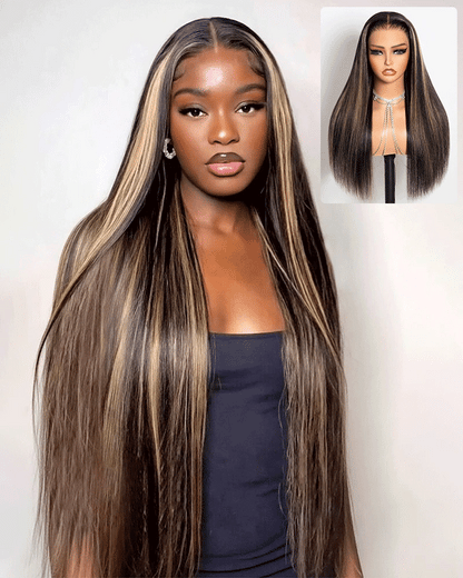 【$299 = 2 WIGS】Arabella 13x6 Three-Go™ Balayage Highlight Glueless Wig Silky Straight With Drawstring 100% Human Hair Wig