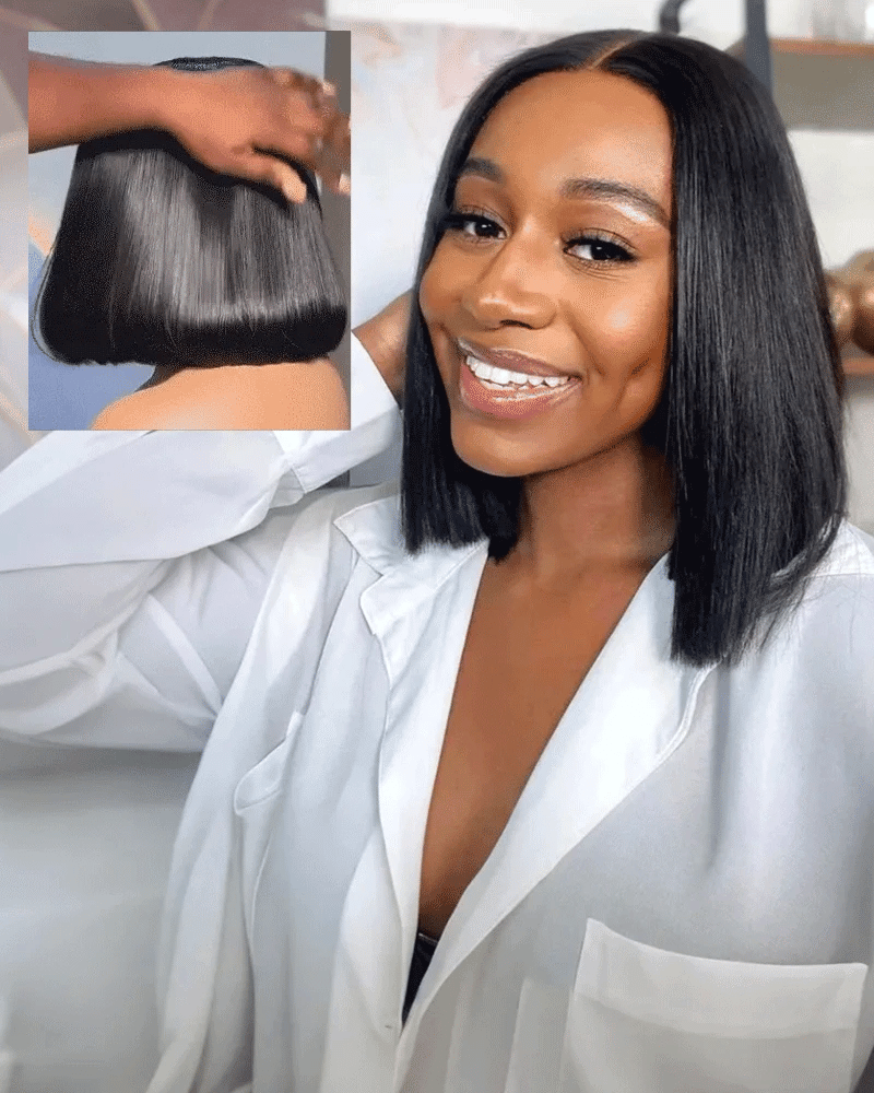 Arabella 6x5 Invisible Knots Glueless &amp; 13x4 Frontal Lace Straight Bob Wig Pre-cut Lace Natural Black Beginner Friendly