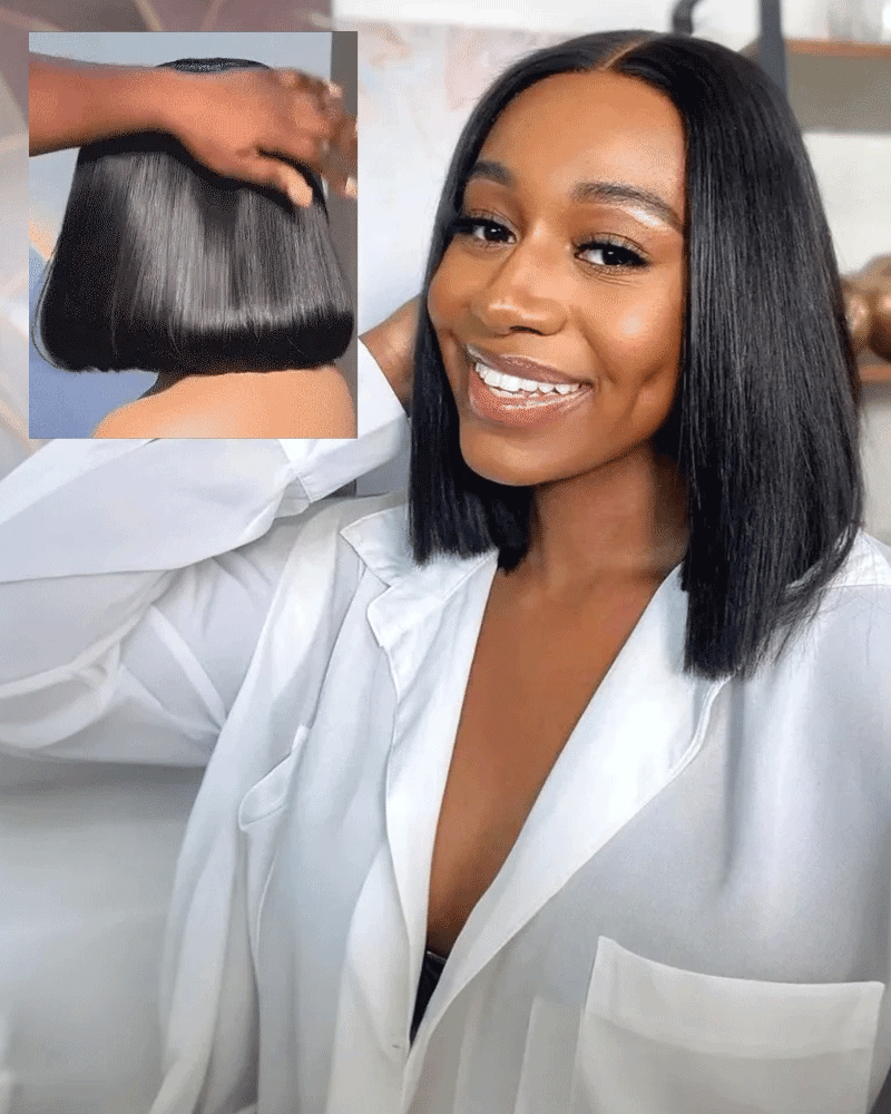 Arabella 6x5 Invisible Knots Glueless &amp; 13x4 Frontal Lace Straight Bob Wig Pre-cut Lace Natural Black Beginner Friendly