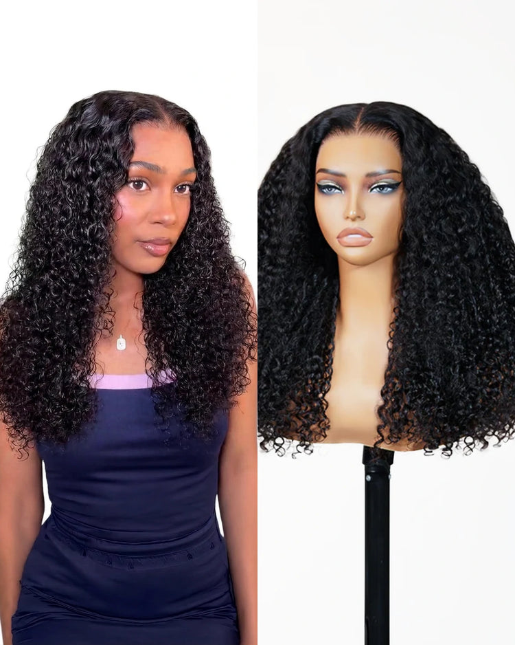Arabella Zerowear™ HD Lace Glueless Wig Jerry Curly With Drawstring Natural Black 100% Human Hair Wig