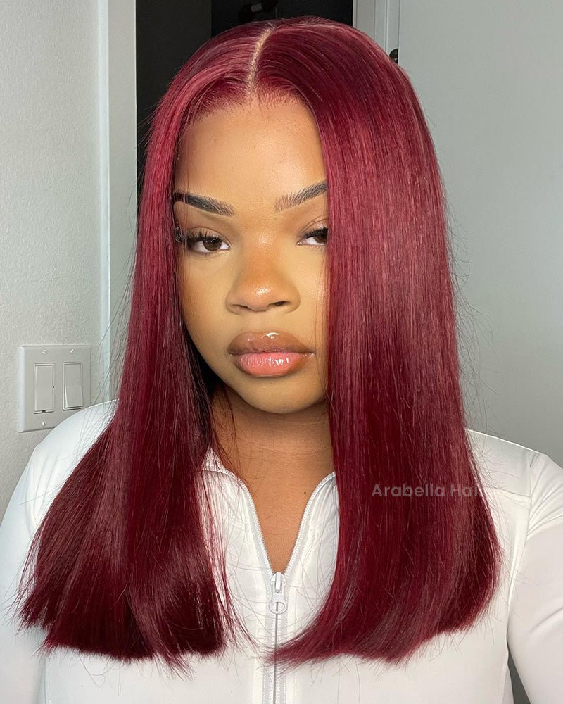 Arabella 6x5 invisible knots Glueless Burgundy Straight Wig Pre-cut Lace Beginner Friendly