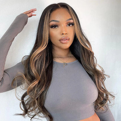 Arabella 【30&quot; Super Sale】 Minimalist Color Series 13x4 Lace Front Pre-Bleached Knots Blonde and Brown Highlight Colored Body Wave/Straight Human Hair Wig