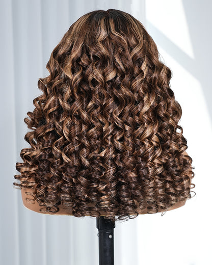 Arabella 13x6 Three-Go™ Ombre Highlight Honey Blonde Glueless Wig Wand Curl With Drawstring 100% Human Hair Wig