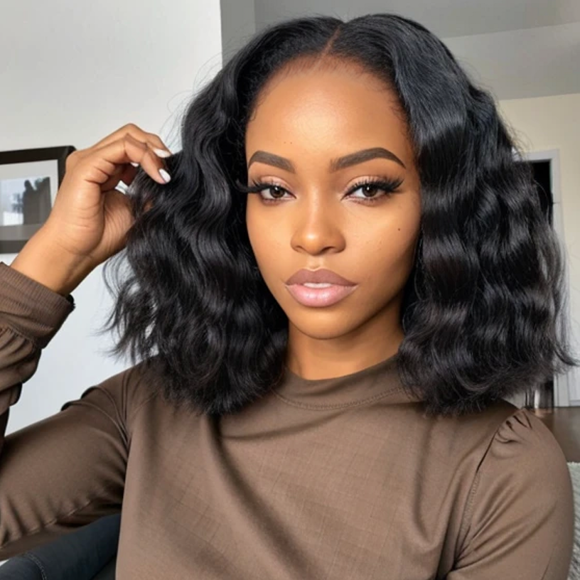 Arabella 6x5 invisible knots Glueless Deep Wave Wig Pre-cut Lace Natural Black Beginner Friendly