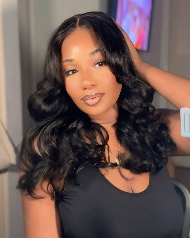 Arabella 6x5 invisible knots Glueless Loose Body Wave Wig Pre-cut Lace Natural Black Beginner Friendly