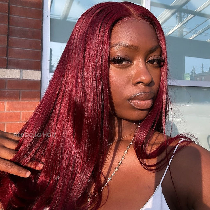 Arabella 6x5 invisible knots Glueless Burgundy Straight Wig Pre-cut Lace Beginner Friendly
