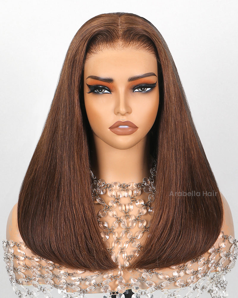 Limited Design Dark Brown Colored Straight Glueless 6x5 Pre-Cut Lace Human Hair Wigs