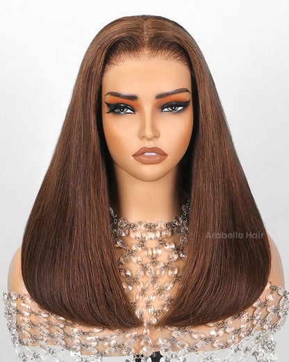 Limited Design Dark Brown Colored Straight Glueless 6x5 Pre-Cut Lace Human Hair Wigs