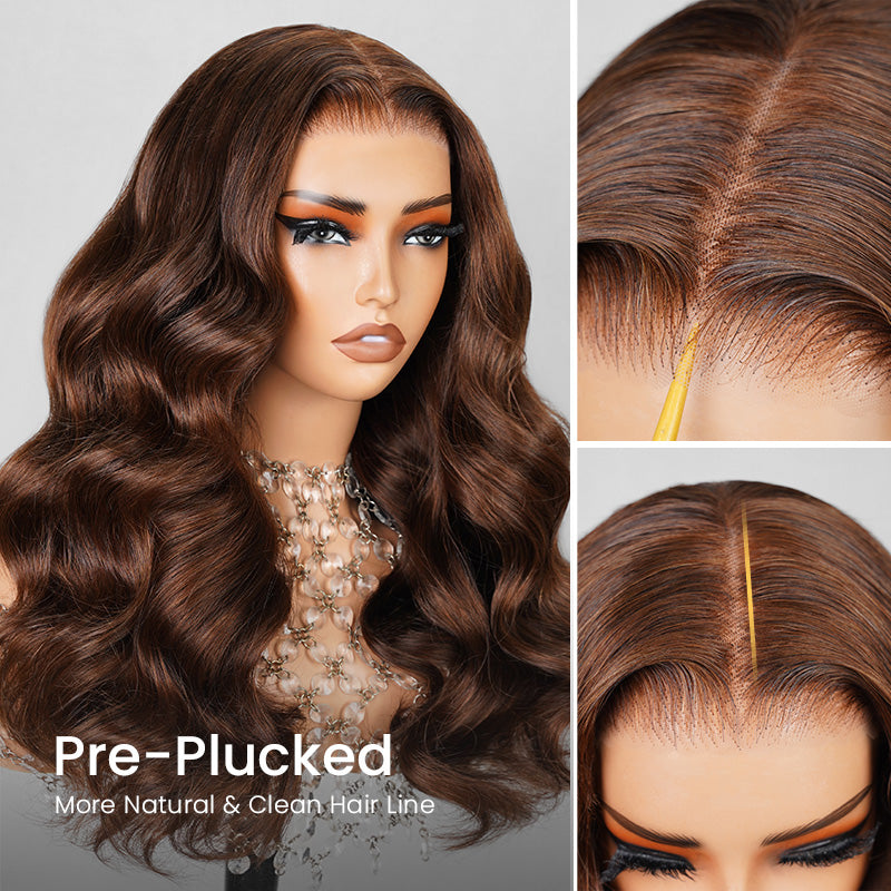 Limited Design Dark Brown Colored Blowout In Wavy Style Glueless 6x5 Pre-Cut Lace Easy-Wear Wig Human Hair Wigs