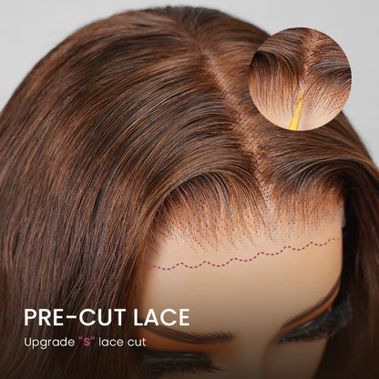 Limited Design Dark Brown Colored Blowout In Wavy Style Glueless 6x5 Pre-Cut Lace Easy-Wear Wig Human Hair Wigs