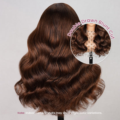 Limited Design Dark Brown Colored Blowout In Wavy Style Glueless 6x5 Pre-Cut Lace Easy-Wear Wig Human Hair Wigs