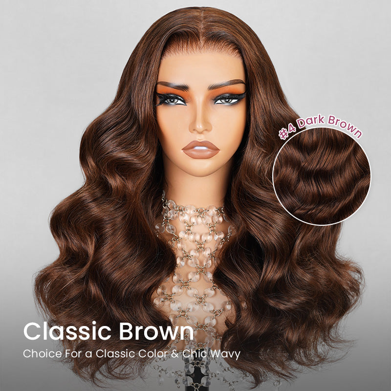 Limited Design Dark Brown Colored Blowout In Wavy Style Glueless 6x5 Pre-Cut Lace Easy-Wear Wig Human Hair Wigs