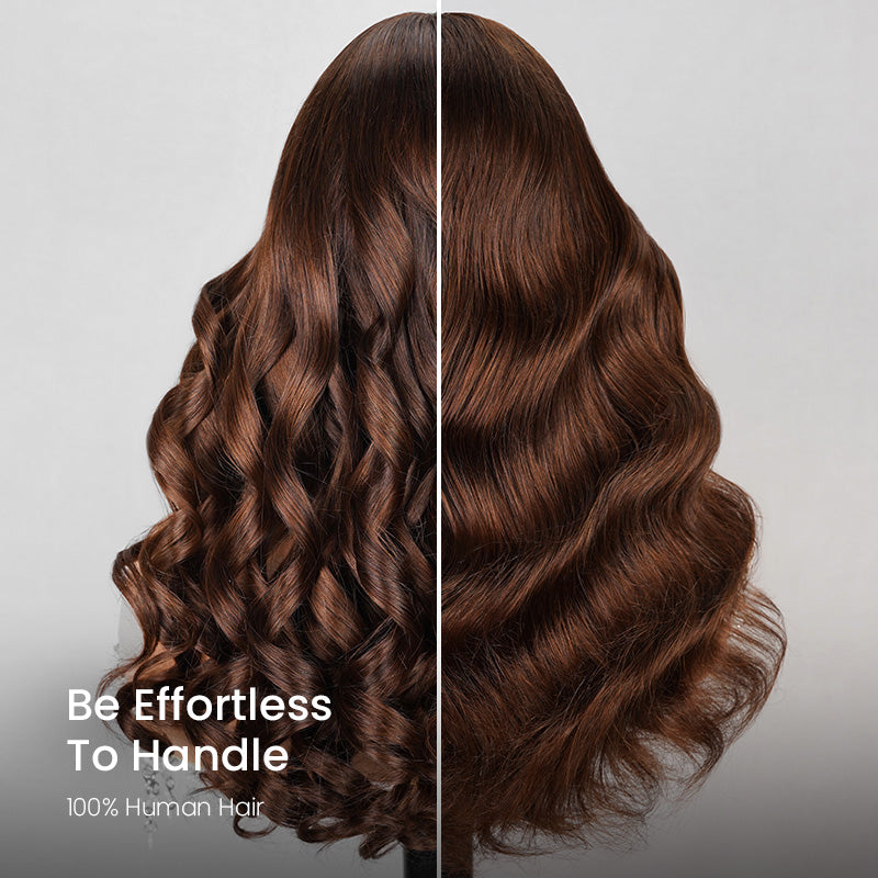 Limited Design Dark Brown Colored Blowout In Wavy Style Glueless 6x5 Pre-Cut Lace Easy-Wear Wig Human Hair Wigs