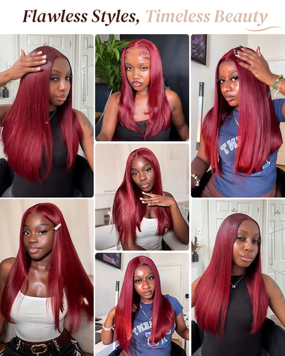 Arabella 6x5 invisible knots Glueless Burgundy Straight Wig Pre-cut Lace Beginner Friendly