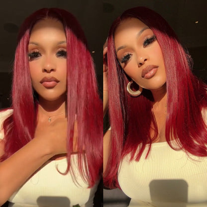 Arabella 6x5 invisible knots Glueless Burgundy Straight Wig Pre-cut Lace Beginner Friendly
