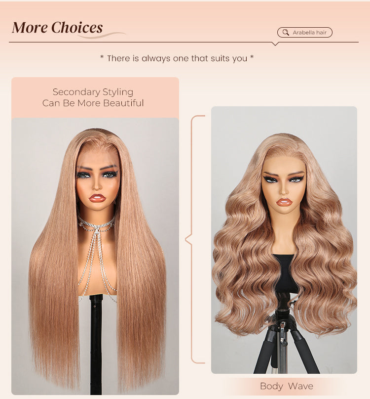 Straight and Body Wave Style of Ash Honey Blonde Human Wig