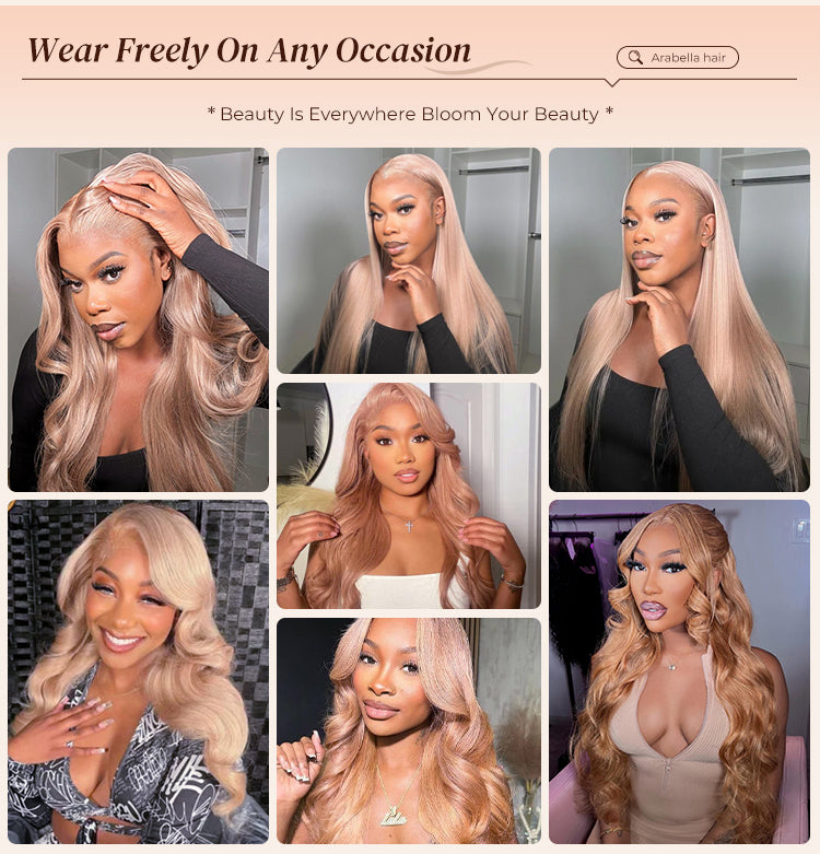 Woman Wearing Ash Honey Blonde Human Wig