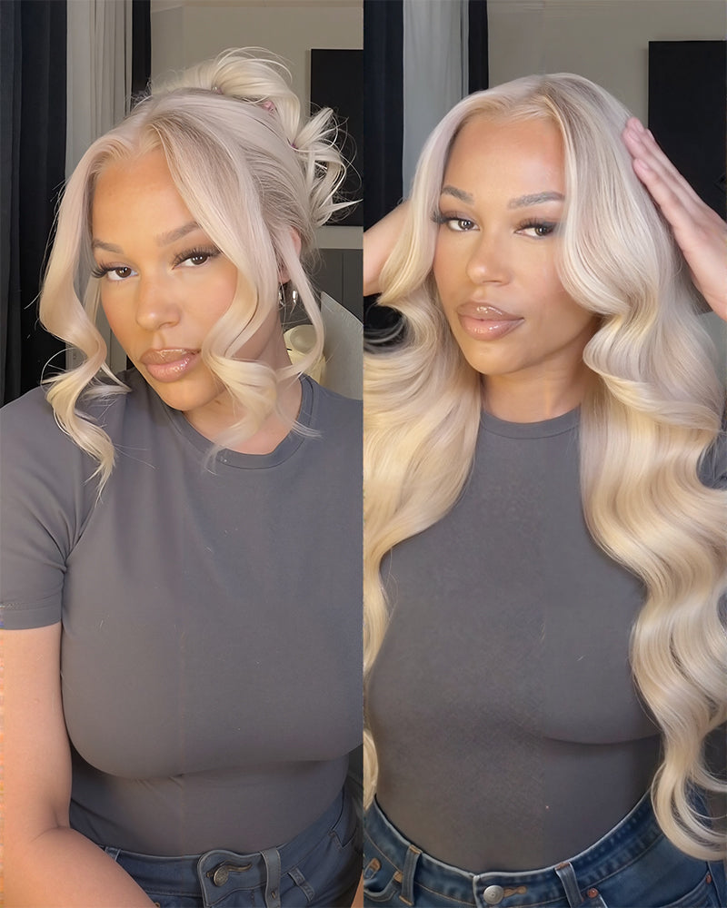 Model Wearing Arabella Blonde Highlights Color Wig