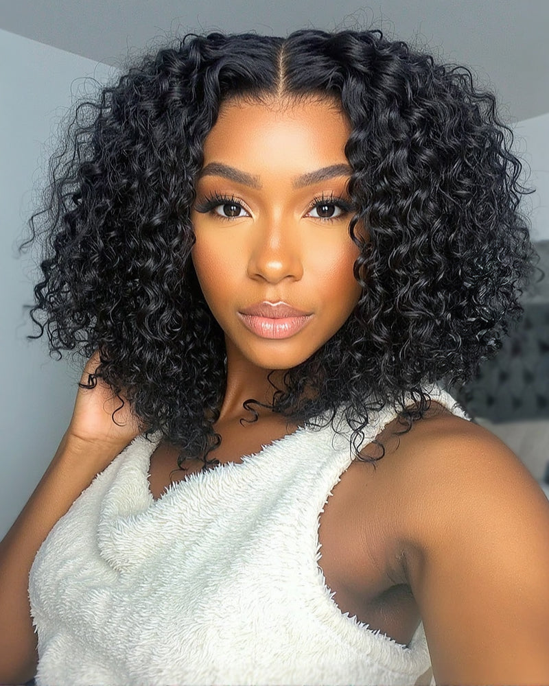Arabella 6x5 Lace Glueless &amp; 6 Inches Deep Part Jerry Curly Bob Wig Pre-cut Lace Natural Black