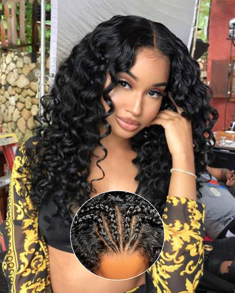 Arabella 6x5 Invisible Knots &amp; 13x4 Frontal Lace Deep Wave Wig Pre-cut Lace Natural Black Beginner Friendly