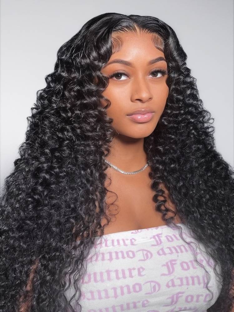 Arabella 6x5 Invisible Knots &amp; 13x4 Frontal Lace Deep Wave Wig Pre-cut Lace Natural Black Beginner Friendly