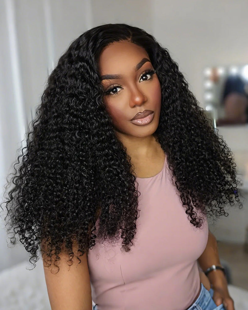 Arabella 13x4 Frontal Lace Jerry Curly Wig Invisible Knots Natural Black Realistic Hairline