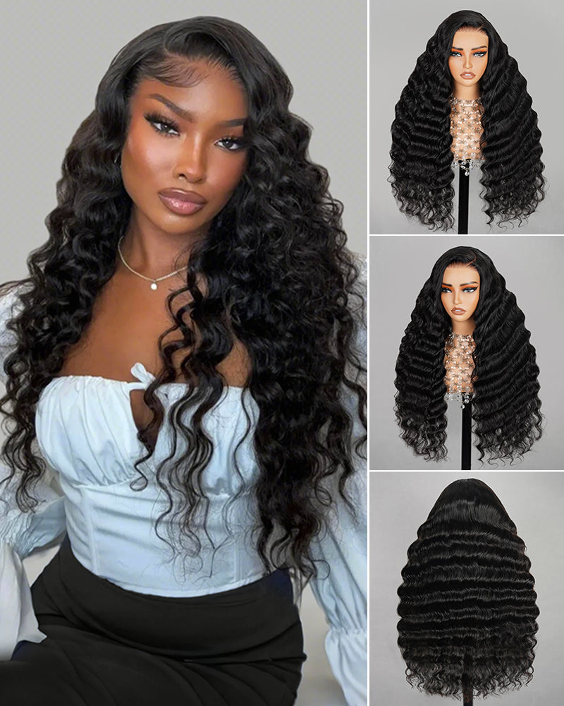 Arabella 6x5/13x4 Lace Glueless Loose Deep Wave Wig Pre-cut Lace Natural Black Beginner Friendly