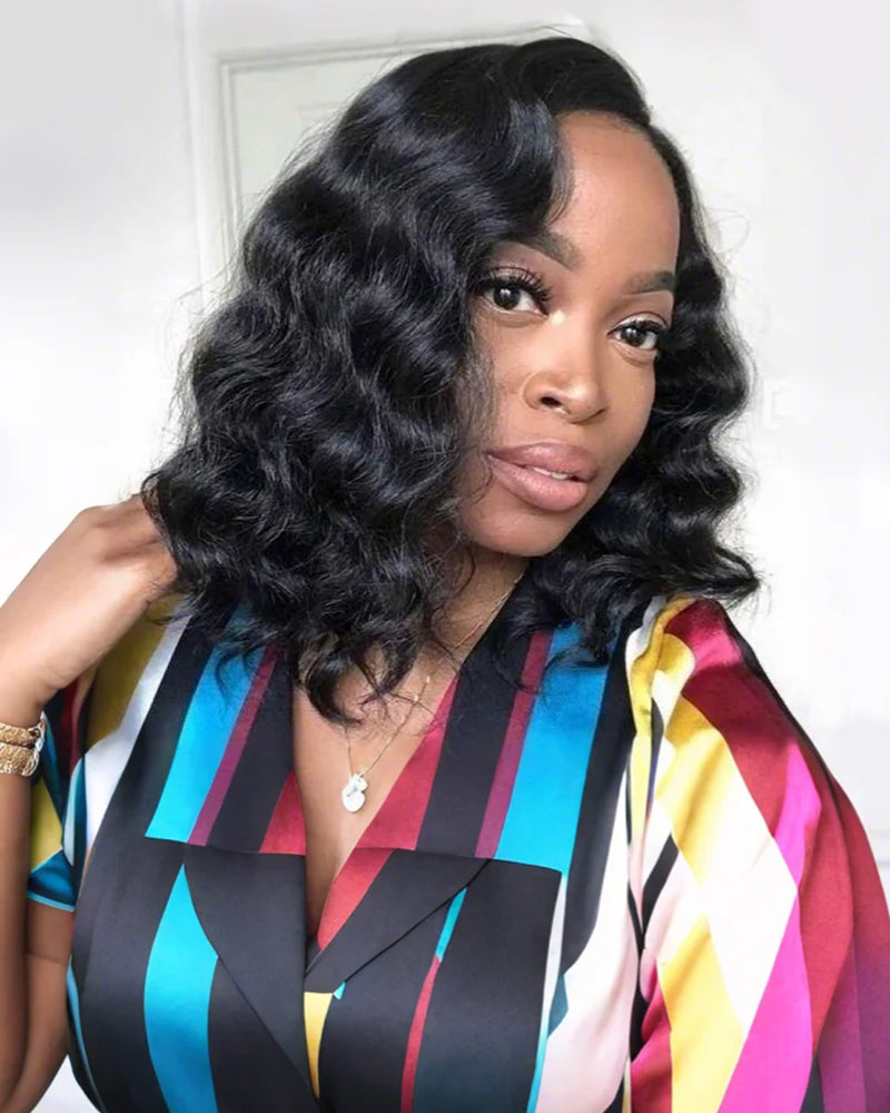 【BOGO】Loose Wave Bob Style Pre-Cut 6x5/13x4 Lace Easy-Wear Natural Black Human Hair Wigs