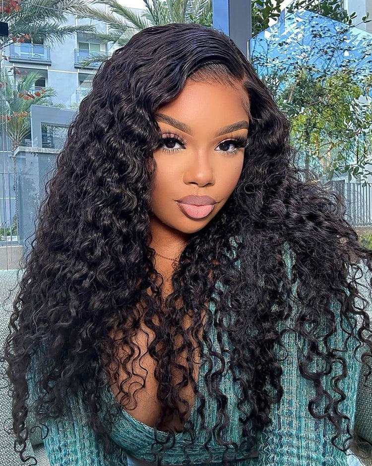 Arabella 6x5/13x4 Lace Glueless Water Wave Wig Pre-cut Lace Natural Black Beginner Friendly
