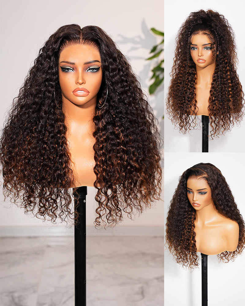 Arabella 13x6 Three-Go™ Glueless Wig Chestnut Brown Ombre Water Wave With Drawstring For Beginner