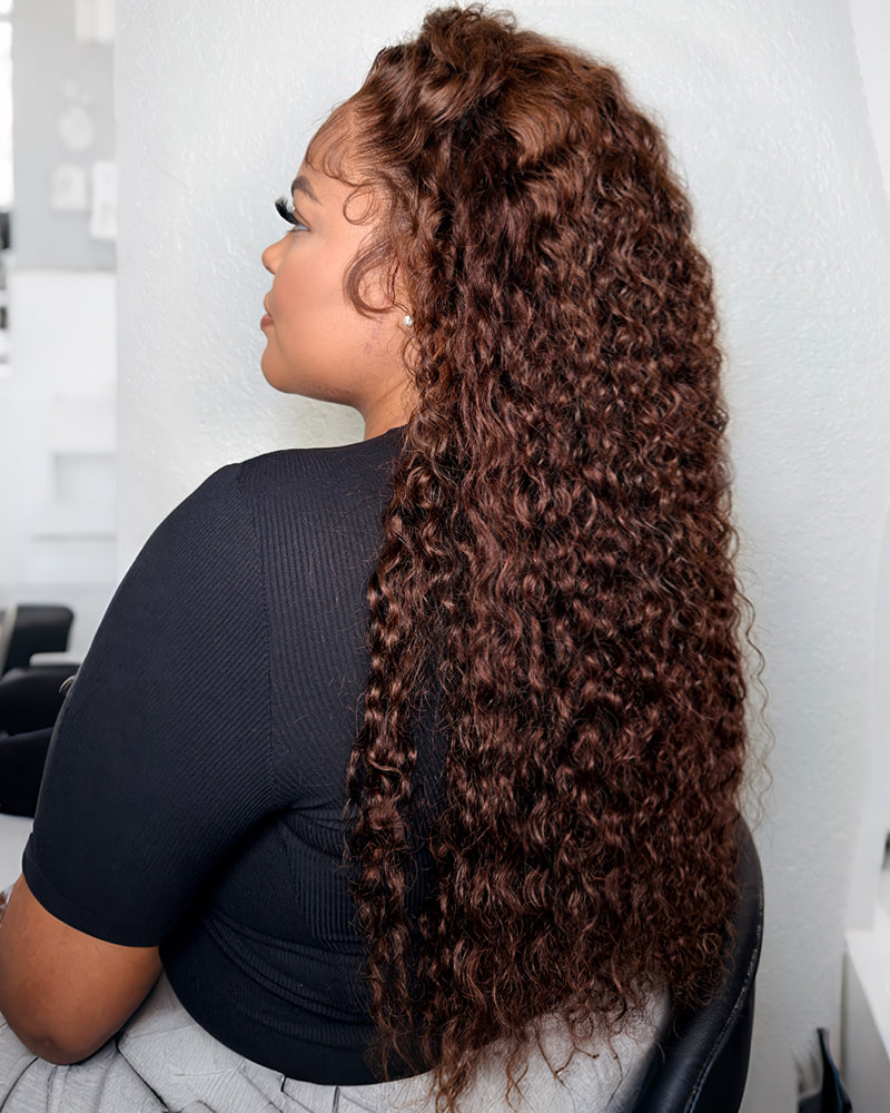 Arabella 13x6 Three-Go™ Glueless Wig Chocolate Brown Water Wave Finger Coil Ends With Drawstring