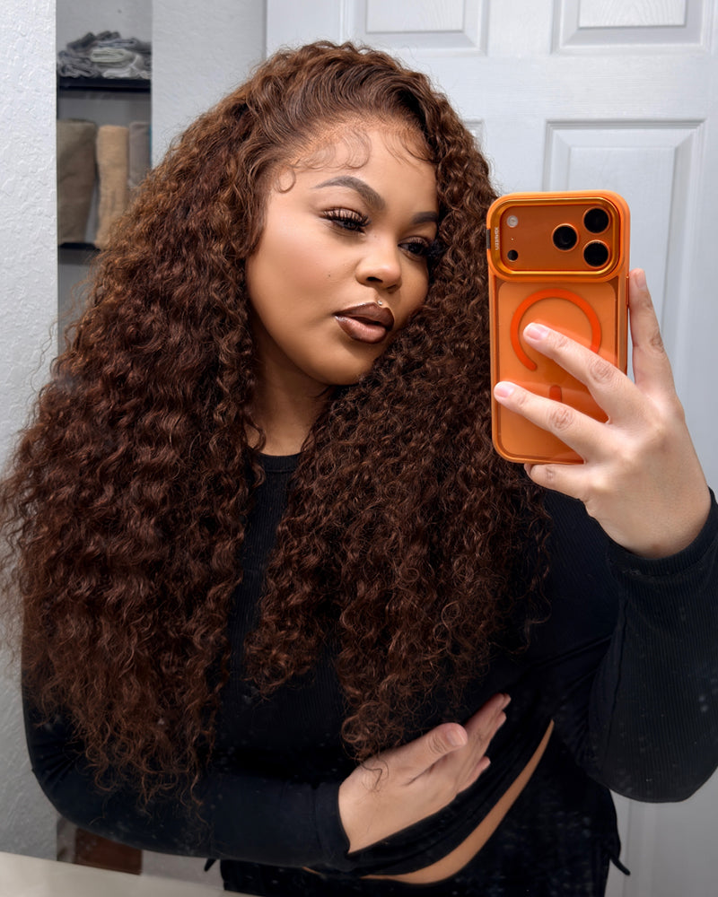 Arabella 13x6 Three-Go™ Glueless Wig Chocolate Brown Water Wave Finger Coil Ends With Drawstring