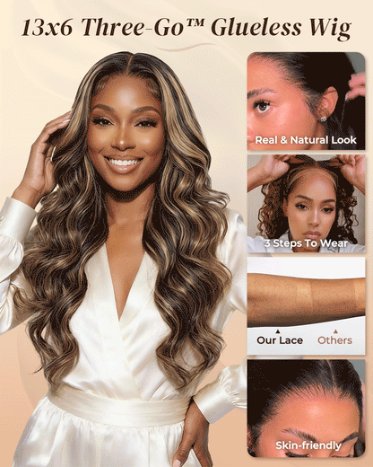 Arabella 13x6 Three-Go™ Balayage Highlight Glueless Wig Body Wave With Drawstring 100% Human Hair Wig