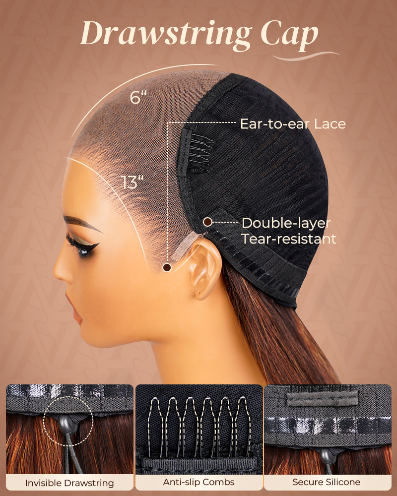 Arabella 13x6 Three-Go™ Dark Auburn Ombre Glueless Wig Loose Body Wave With Drawstring 100% Human Hair Wig