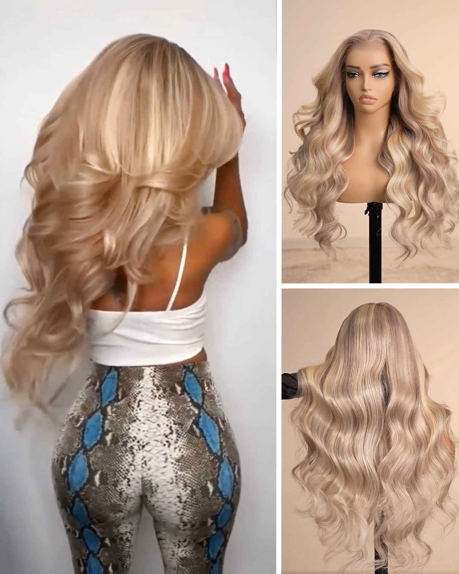 Arabella 13x4 Frontal Lace Blonde Highlight Body Wave/Silky Straight Colored Wig Invisible Knots Realistic Hairline