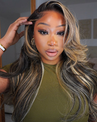 Arabella 13x6 Three-Go™ Ombre Platinum Blonde Balayage Highlights Glueless Wig Loose Body Wave With Drawstring