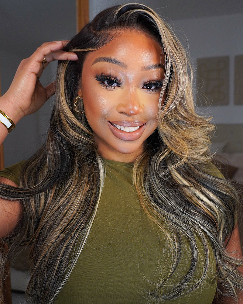 Arabella 6x5/13x6 Glueless Wig Ombre Platinum Blonde Balayage Highlights Loose Body Wave Wig Pre-cut Lace Beginner Friendly