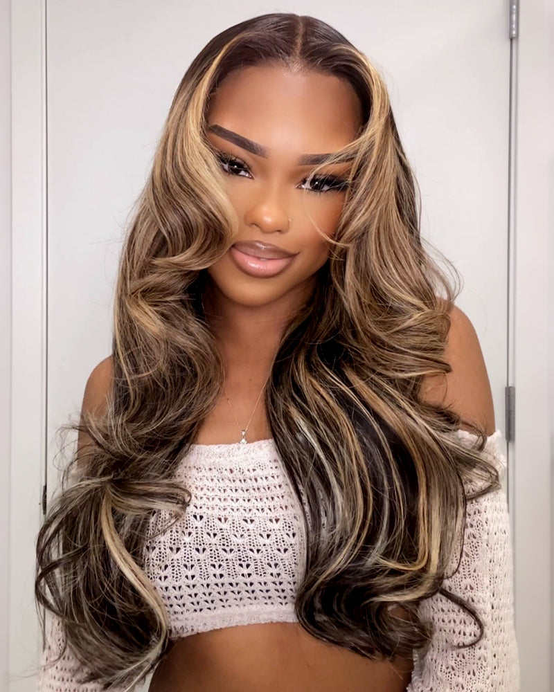 Arabella 6x5/13x6 Glueless Wig Ombre Platinum Blonde Balayage Highlights Loose Body Wave Wig Pre-cut Lace Beginner Friendly