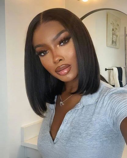 Arabella 6x5 Invisible Knots Glueless &amp; 13x4 Frontal Lace Straight Bob Wig Pre-cut Lace Natural Black Beginner Friendly
