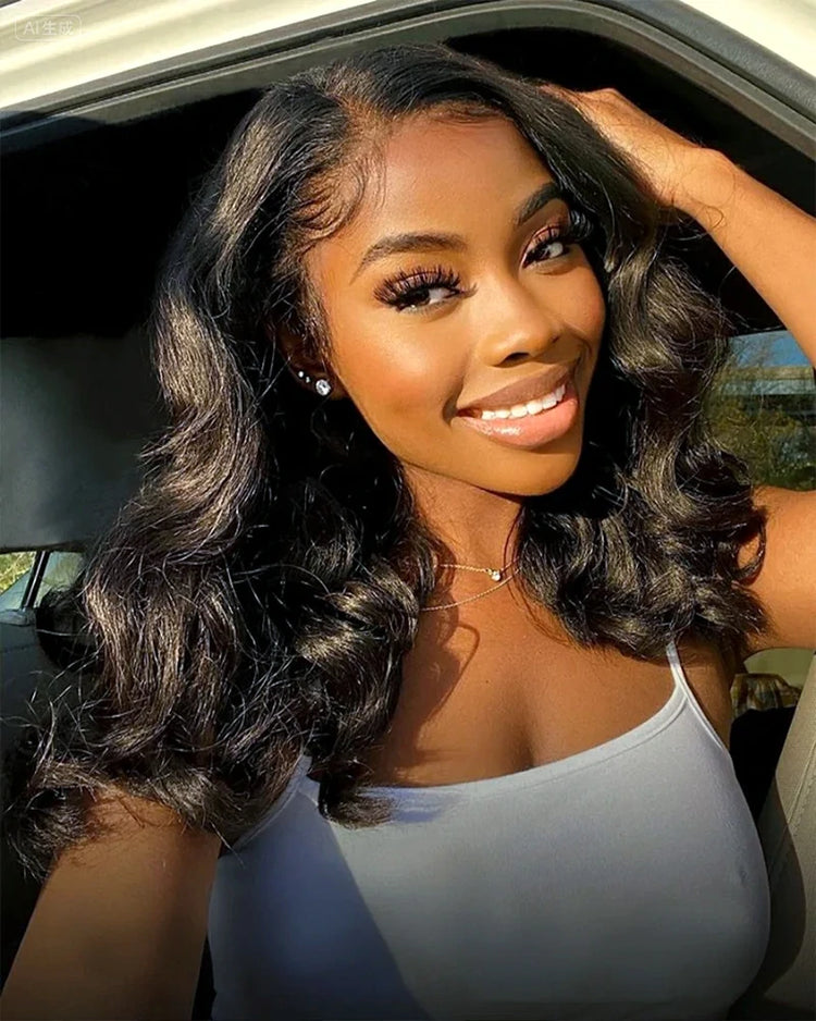【BOGO】Glueless Natural Black Wavy Blowout 6x5 Pre-Cut Lace Human Hair Wigs