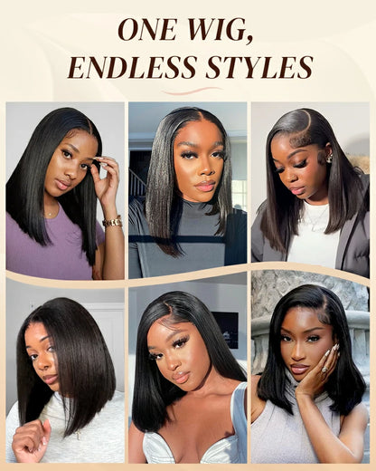 Arabella 13x6 Three-Go™ 250% Density Straight Bob Invisible Knots Natural Black Glueless Beginner Friendly