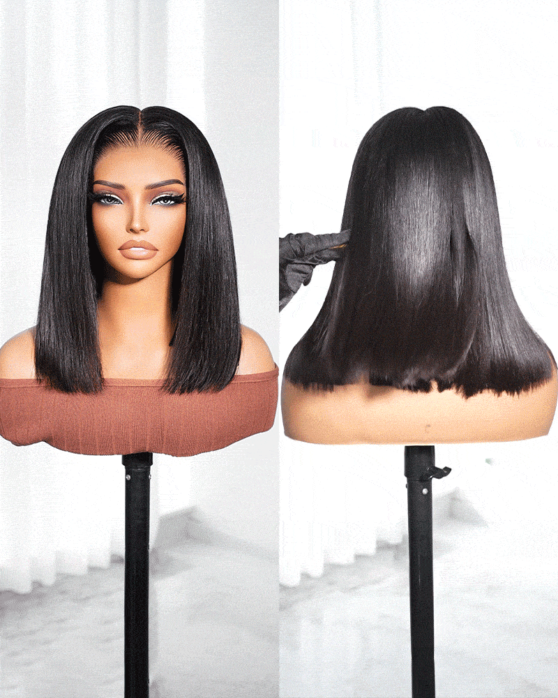 Arabella 13x6 Three-Go™ 250% Density Straight Bob Invisible Knots Natural Black Glueless Beginner Friendly Straight