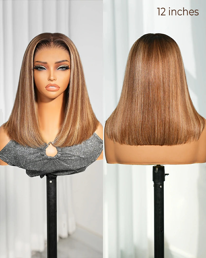 Arabella 13x6 Three-Go™ Ombre Highlight Honey Blonde Glueless Wig Straight Bob Wig With Drawstring