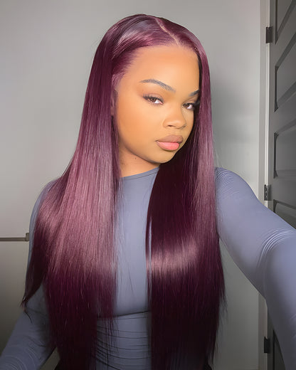 Arabella 6x5/13x4 Lace Glueless Dark Plum Straight Wig Pre-cut Lace Beginner Friendly