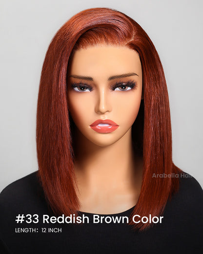 Reddish Brown Auburn Color Straight Short Bob 6x5 Lace Front Human Hair Wigs